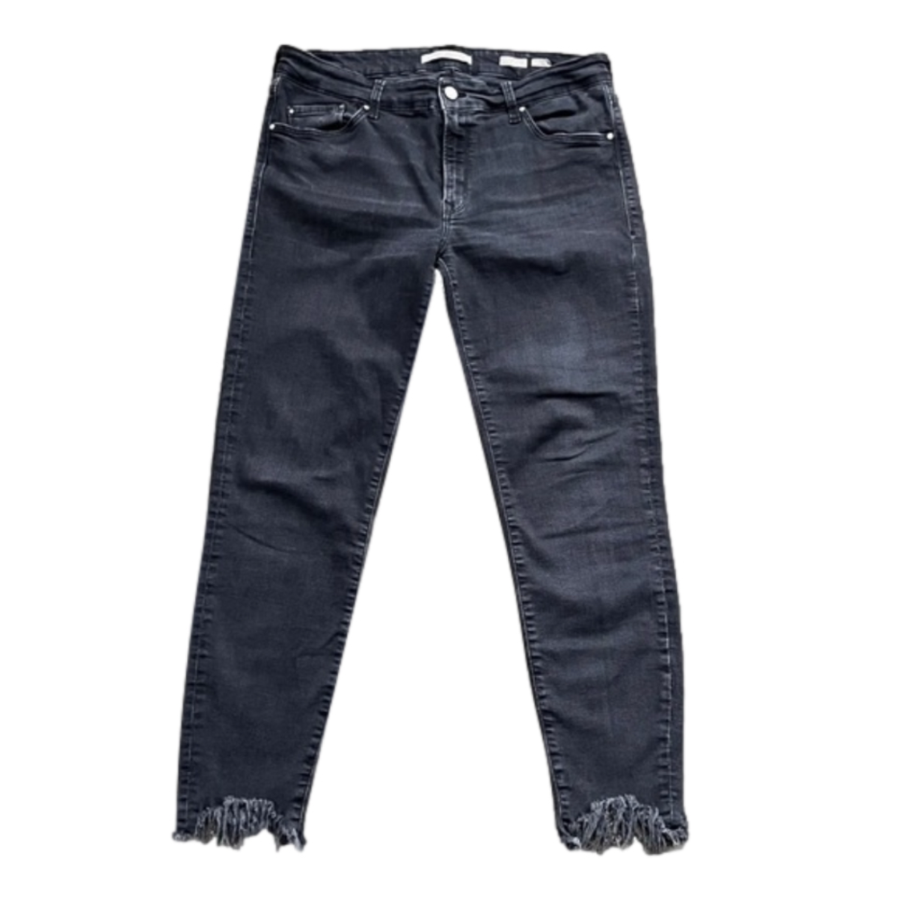 MAVI Adriana Mid Rise Super Skinny Soft Black Ankle Frayed Jeans Size 33